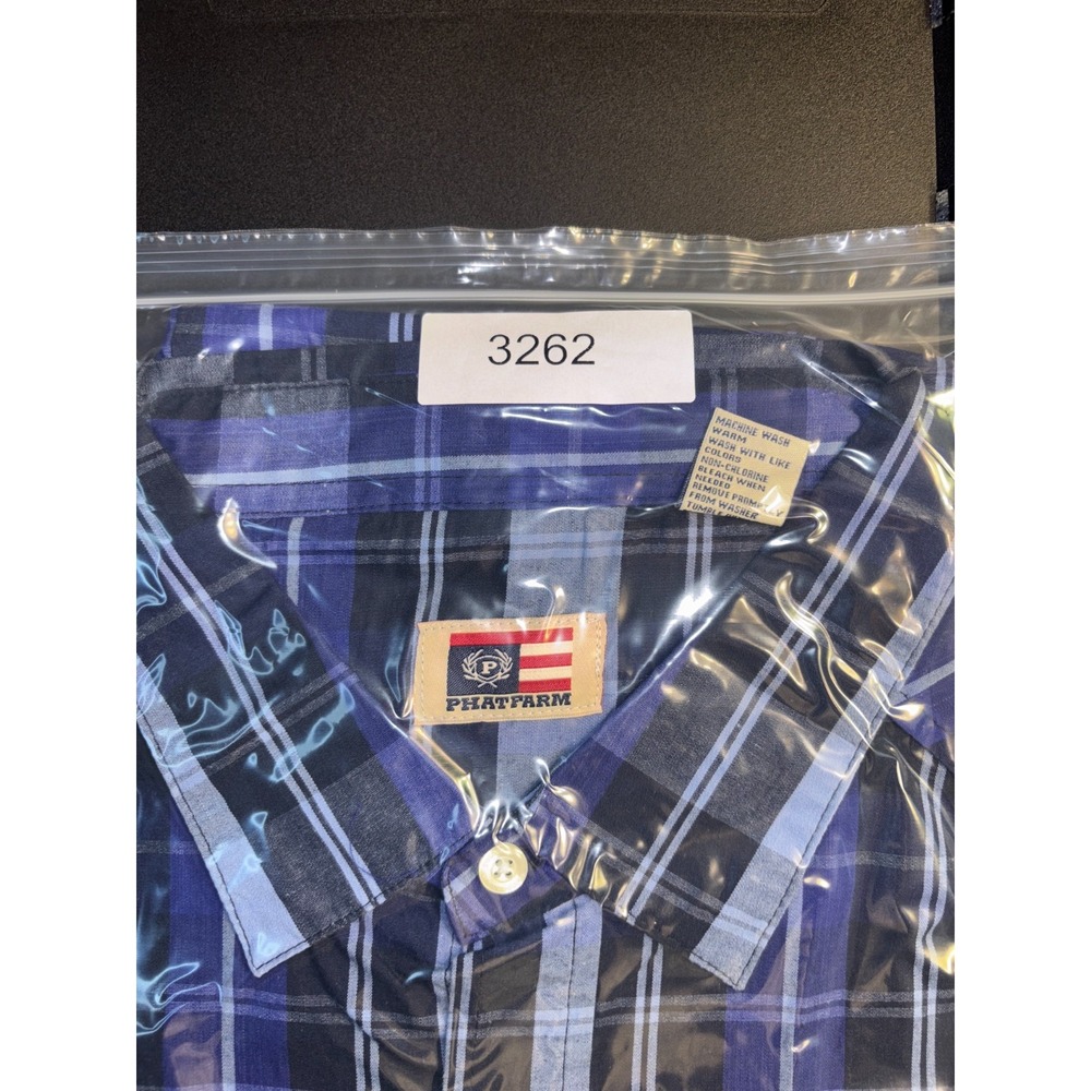 Phat Farm Casual Shirt Mens 3X Multi Plaid Original Flava Patch Y2K 92 Button Up - Picture 11 of 11